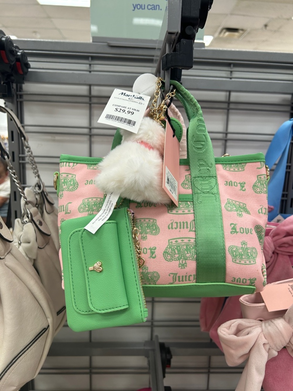 Juicy Couture Pink & Green Logo Mini Tote with Wallet Charm
